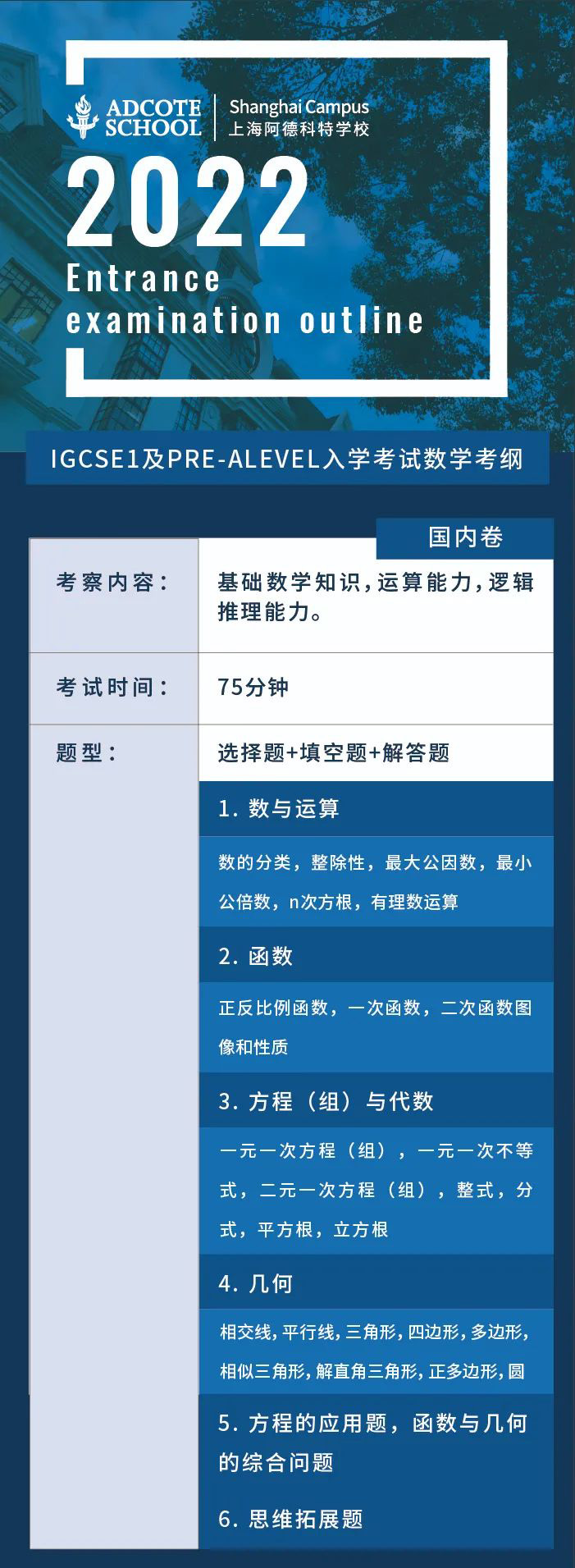 上海阿德科特学校2022入学考试内容