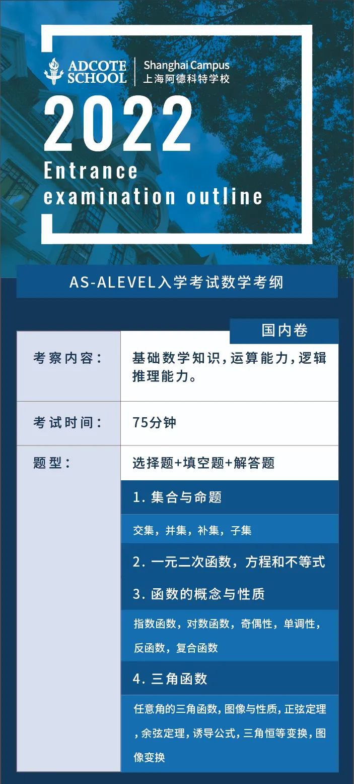 上海阿德科特学校2022入学考试内容