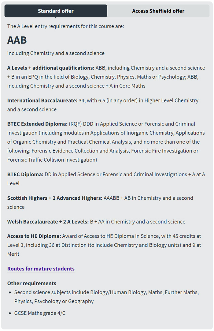 英国谢菲尔德大学2024-2025年A Level入学要求