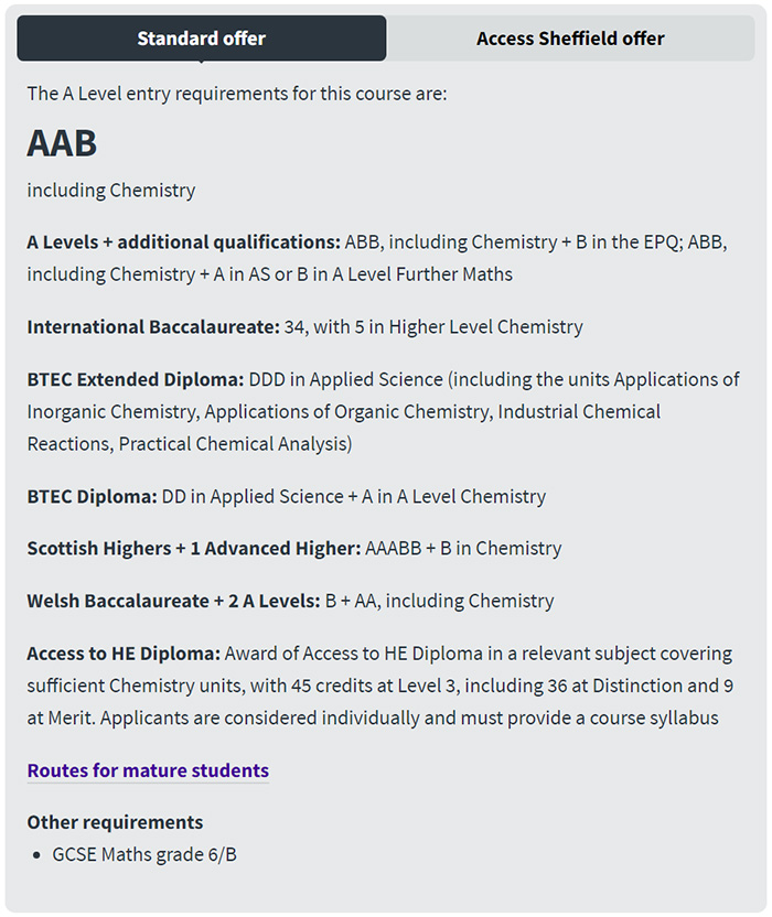 英国谢菲尔德大学2024-2025年A Level入学要求