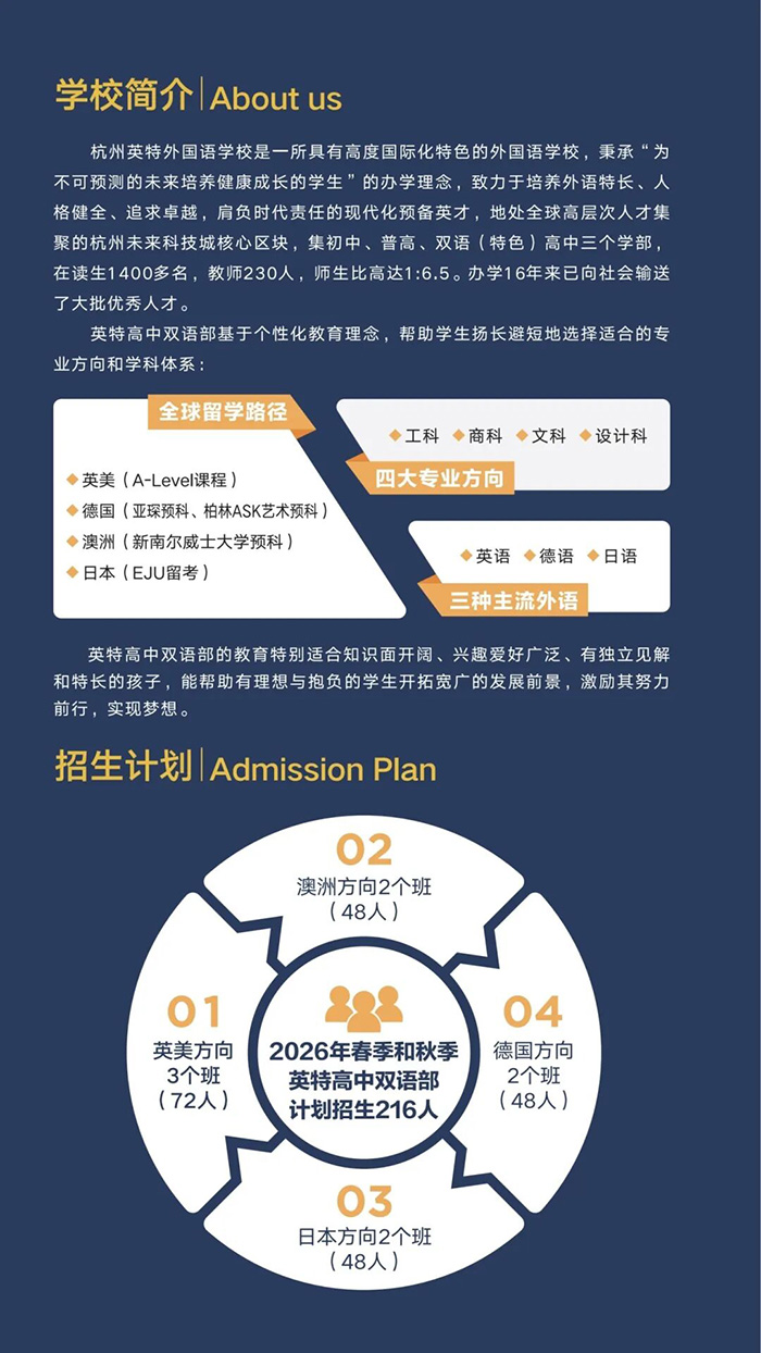 杭州英特外国语学校2026年招生方案
