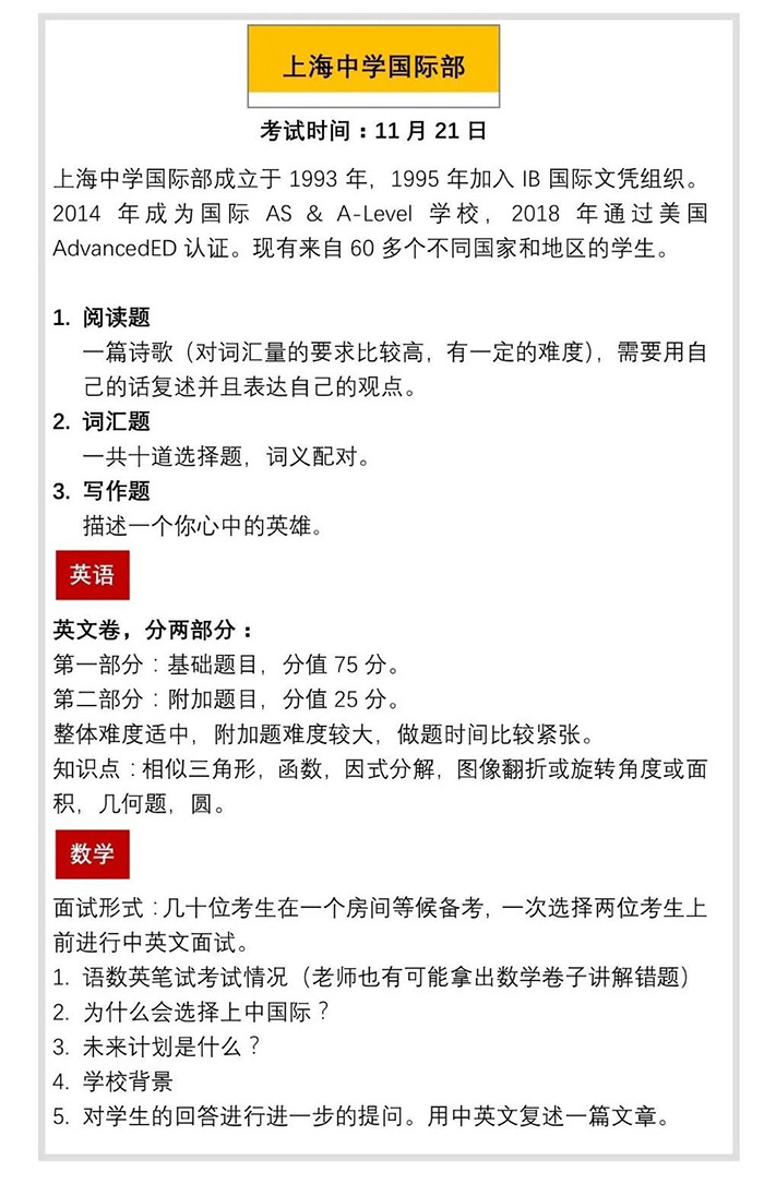 2021上海国际高中名校入学考试题汇总