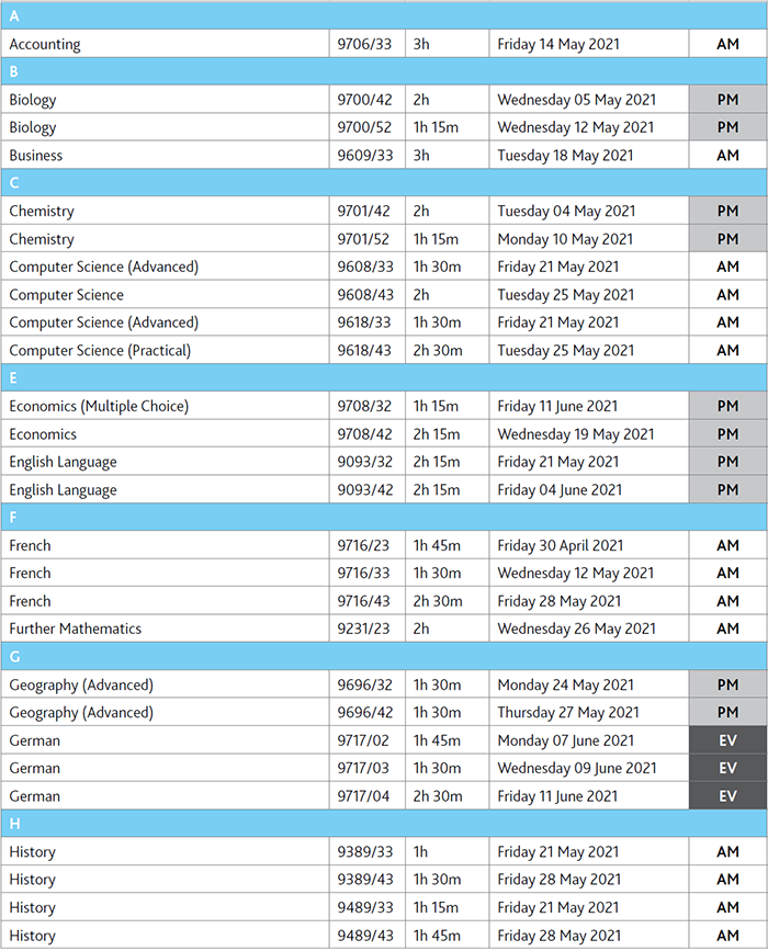 2021年A Level考试时间汇总（夏季大考）