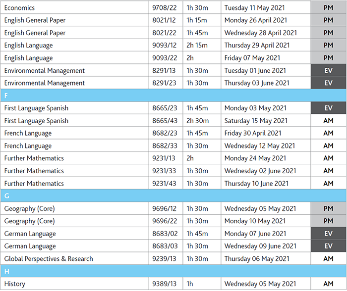 2021年AS Level考试时间汇总（夏季大考）