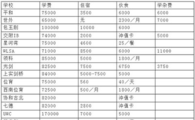 上海国际高中学校费用一览表