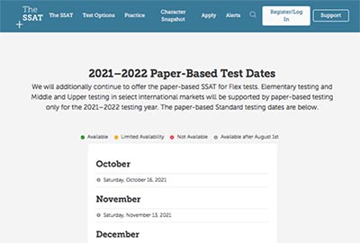 2021-2022年SSAT考试时间安排