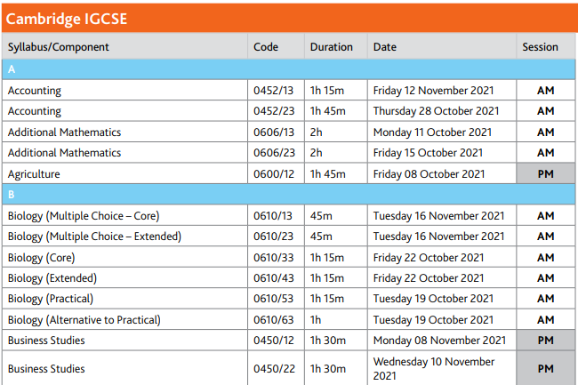 2021年CAIE局秋季IGCSE、A-Level报名及考试时间