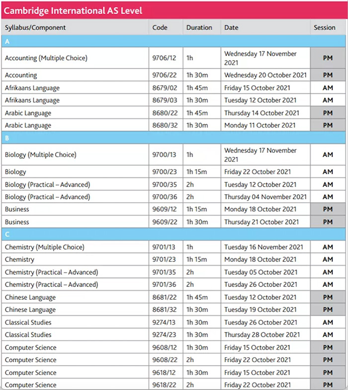 2021年CAIE局秋季IGCSE、A-Level报名及考试时间