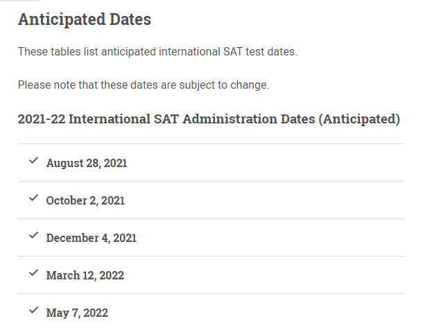国际考场 2021下半年-2022上半年考试时间（预计）